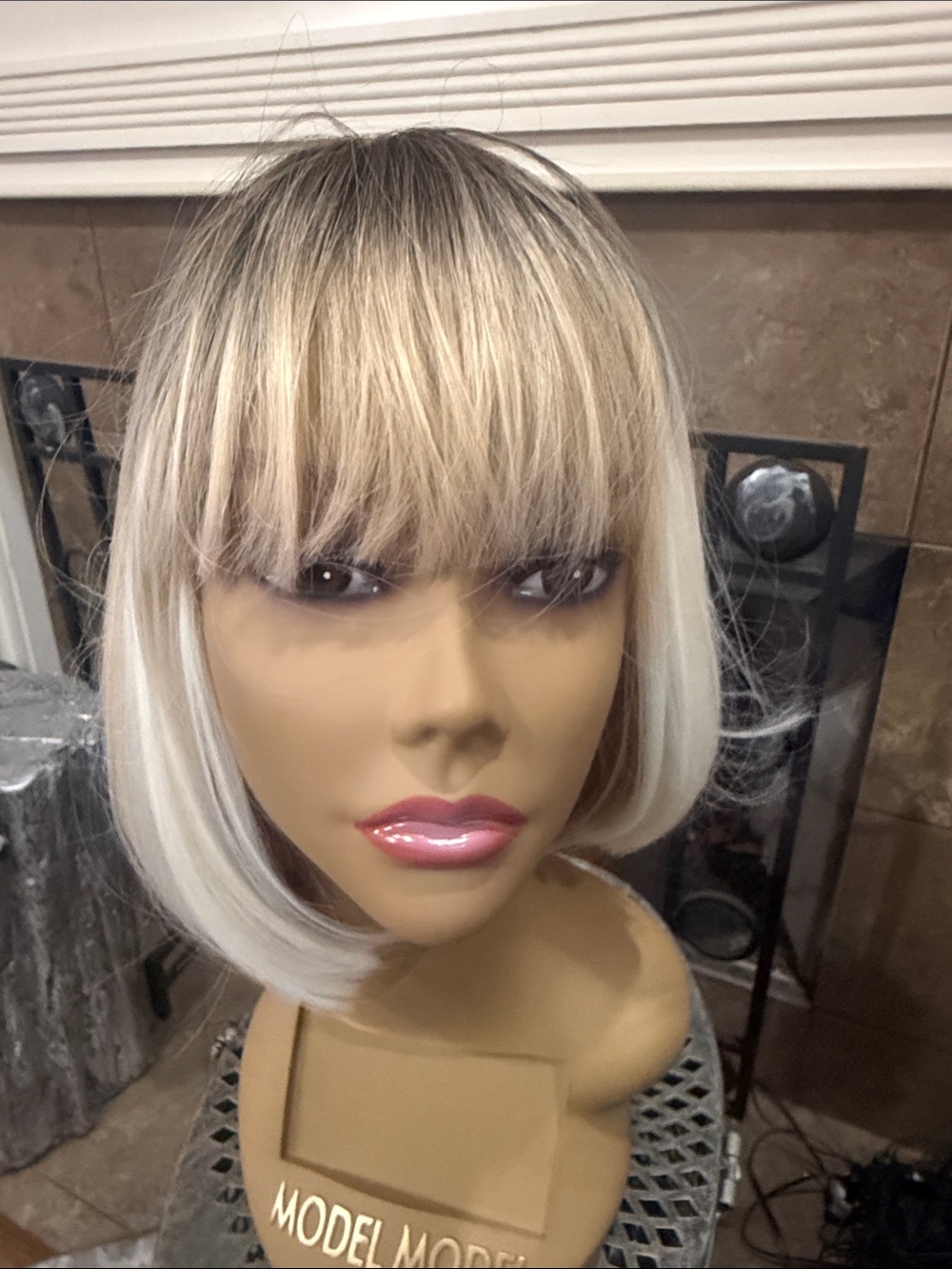 Short Blonde Ombre Bob Wig with Bangs - Unbranded